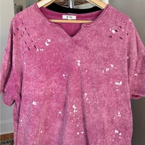 Stylish Pink Distressed Short Sleeve Tee